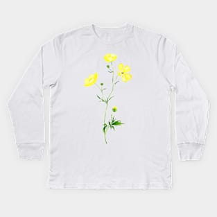 yellow buttercup flower watercolor Kids Long Sleeve T-Shirt